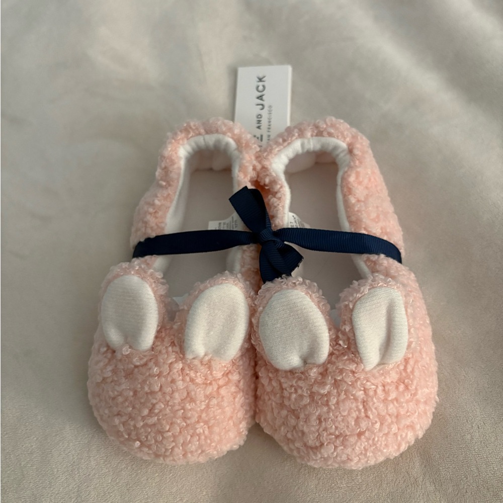 Janie and Jack Pink Fuzzy Bunny Slippers